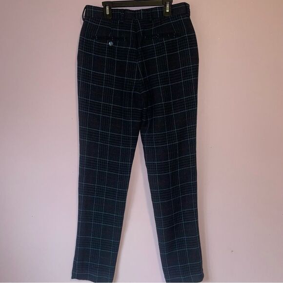 Feraud Size 30 Wool Blend Navy Blue Plaid Trouser Pants - Picture 4 of 9
